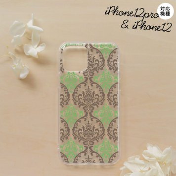 iPhone12/iPhone12pro iPhone12 / iPhone12pro スマホケース ソフトケース ダマスク A クリア 茶 緑 メンズ レディース nk-i12-tp459