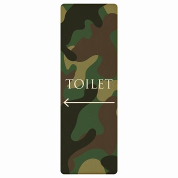 トイレ プレート 木製 TOILET 文字タイプ 迷彩 カラー 左 矢印 長方形 縦書き 4x12cm 方向案内 進路ドア サインステッカー ピクトサイン トイレマーク表示 案内 注意 施設 御手洗 TOILET おしゃれ シンプル 安全対策