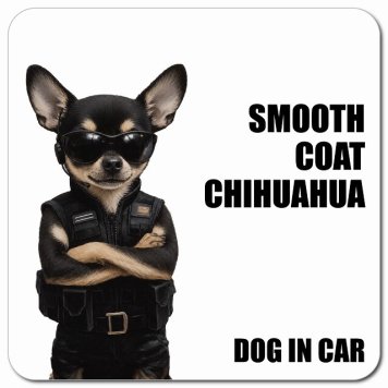 名入れ可 Smooth Coat Chihuahua スムースコートチワワ カーサイン 車 マグネット 強力 13x13cm 正方形 セキュリティガード風 ちょい悪 マグネットステッカー 犬 安全対策 煽り運転 屋外 防水 屋内