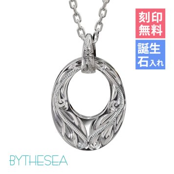 ハワイアンジュエリー ネックレス シルバー スクロール ネックレス 刻印 無料 誕生石入れ可 オーバルサークル Lサイズ 全長29mm ロジウムコーティング シルバー925 ギフトラッピング可能 プレゼント ハロウィン 【品番：CG-SP309】