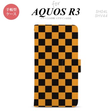 SH-04L/SHV44 AQUOS R3 手帳型スマホケース カバー スクエア 黒 オレンジ  nk-004s-r3-dr761
