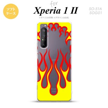 Xperia 1 II 5G スマホケース 背面カバー ストラップホール有り ソフトケース ファイヤー 炎 クリア 黄 ストラップホール おしゃれ かわいい かっこいい メンズ レディース nk-xp12-tp1311