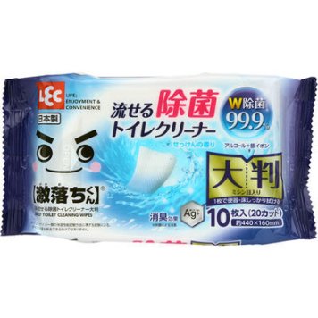 レック 激落ちくん 流せる 除菌 トイレクリーナー 大判 10枚入(ミシン目入り20カット)(トイレ 掃除 シート 銀イオン 消臭 丈夫 日本製) 4903320043350