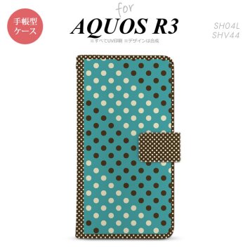 SH-04L/SHV44 AQUOS R3 手帳型スマホケース カバー ドット 水玉 青緑 茶  nk-004s-r3-dr1654