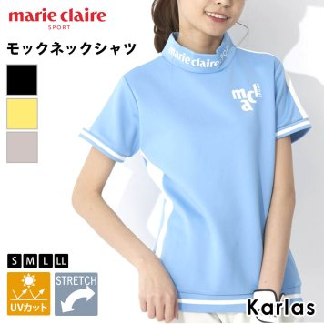 marie claire GOLF マリクレール Tシャツ レディース 半袖 ゴルフウェア モックネック ストレッチ 動きやすい 伸縮 UVカット 紫外線カット 敬老の日 プレゼント ギフト