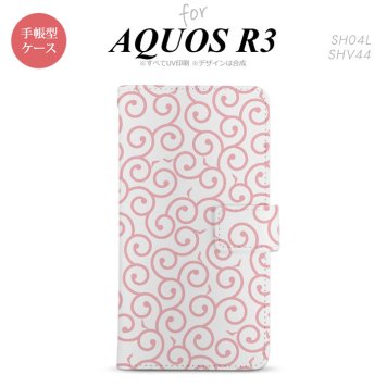 SH-04L/SHV44 AQUOS R3 手帳型スマホケース カバー 唐草 クリア ピンク  nk-004s-r3-dr1125