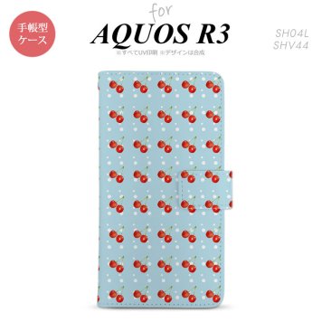 SH-04L/SHV44 AQUOS R3 手帳型スマホケース カバー さくらんぼ チェリー 青  nk-004s-r3-dr177