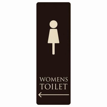 トイレ プレート 木製 WOMENS ブラック ホワイト 左 矢印 長方形 縦書き 4x12cm 方向案内 進路ドア サインステッカー ピクトサイン トイレマーク表示 案内 注意 施設 御手洗 TOILET おしゃれ シンプル 安全対策
