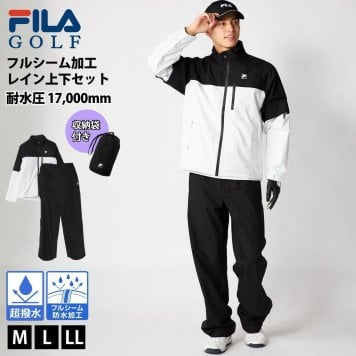 FILA GOLF フィラゴルフ レインウェア 上下セット メンズ レディース 746-990 レインスーツ カッパ 雨具 フルシーム 防水 超撥水 耐水圧17000mm 長袖 半袖 2WAY 収納袋付 ゴルフ 自転車 バイク 20代 30代 40代 50代 M L LL 2026SS