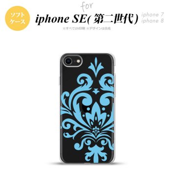 iPhoneSE 2 第二世代 iPhone8&iPhone7 共用 スマホケース 背面カバー ソフトケース ダマスク D 水色 おしゃれ かわいい かっこいい メンズ レディース nk-ise2-tp1035