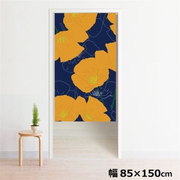 のれん 暖簾 洗える 目隠し 間仕切り タペストリー オリジナルプリント 転写 約85×150cm 150丈 ミラーレース NOR-A064 フラワーネイビー