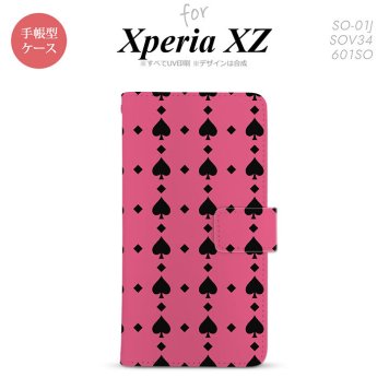 【手帳型 スマホ カバー ケース】【SO01J】【エクスペリア XZ 】手帳型 ケース SO-01J スマホ カバー XPERIA XZ エクスペリア トランプ(スペード) ピンク×黒 nk-004s-so01j-dr538【メール便送料無料】
