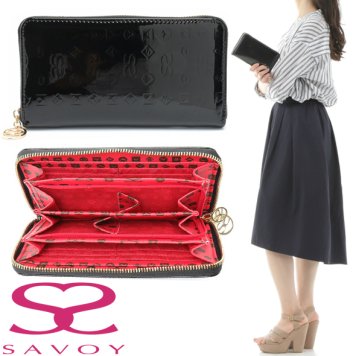 SAVOY サボイ 長財布 ラウンドファスナー ブラック・レッド プレミアムライン 