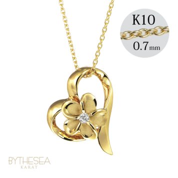 ゴールド ネックレス ハワイアンジュエリー ネックレス プルメリア イエローゴールド ネックレス オープンハート 14K K14 ダイヤモンド ジルコニア K10 10Kあずきチェーン太0.7mm ギフトラッピング可能 彼女 妻 女性 レディース プレゼント ハロウィン 【品番：CG-GP107】