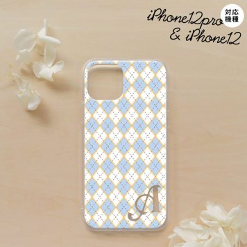 iPhone12/iPhone12pro iPhone12 / iPhone12pro スマホケース ソフトケース アーガイル 青 グレー +アルファベット メンズ レディース nk-i12-tp1413i