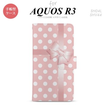 SH-04L/SHV44 AQUOS R3 手帳型スマホケース カバー ドット リボン ピンク  nk-004s-r3-dr303