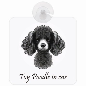 Toy Poodle トイプードル Aタイプ カーステッカー 犬 車 窓ガラス 吸盤タイプ かっこいい おしゃれ イラスト付 DOG IN CAR ドッグインカー ドッグオンボード 安全対策 セーフティサイン デコ 外出 ドライブ カーサイン 吸盤