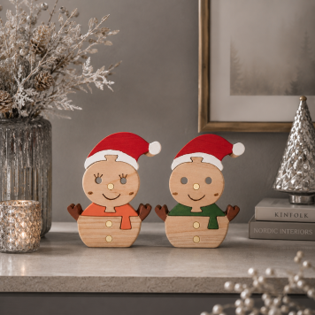 仲良し雪だるまの組木 ペアセット｜木製クリスマス飾り｜冬のインテリア・置き物｜ハンドメイド