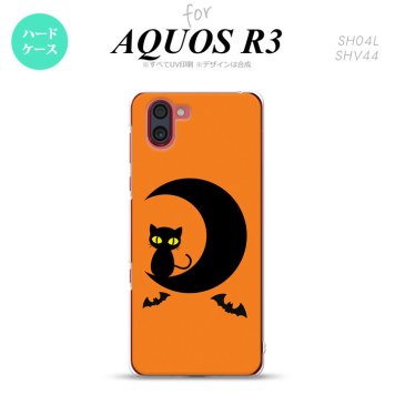 SH-04L SHV44 R3 AQUOS R3 スマホケース カバー ハロウィン 月と猫 オレンジ nk-r3-411