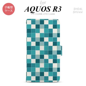 SH-04L/SHV44 AQUOS R3 手帳型スマホケース カバー スクエア モザイク ターコイズ  nk-004s-r3-dr1017