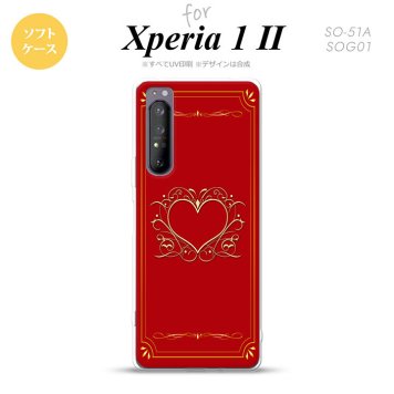 Xperia 1 II 5G スマホケース 背面カバー ストラップホール有り ソフトケース ハート 飾り 赤 金 ストラップホール おしゃれ かわいい かっこいい メンズ レディース nk-xp12-tp618