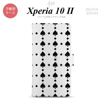Xperia10 II 手帳型 スマホケース 全面印刷 おしゃれ ストラップホール有り トランプ スペード クリア 黒 nk-004s-xp102-dr537