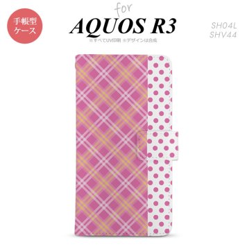 SH-04L/SHV44 AQUOS R3 手帳型スマホケース カバー タータン ドット ピンク  nk-004s-r3-dr1532