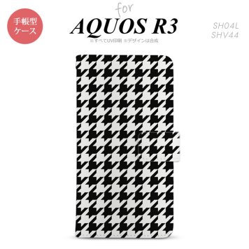 SH-04L/SHV44 AQUOS R3 手帳型スマホケース カバー 千鳥 格子 大 黒白  nk-004s-r3-dr928