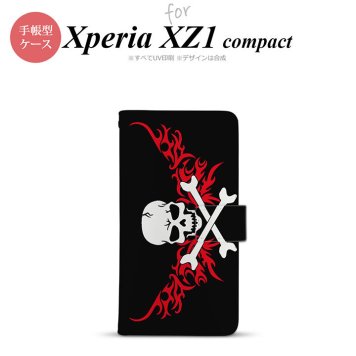 【手帳型 スマホ カバー ケース】【SO02K】【エクスペリア XZ1】手帳型 ケース SO-02K スマホ カバー Xperia XZ1 Compact エクスペリア ドクロ白横 赤 nk-004s-so02k-dr880【メール便送料無料】