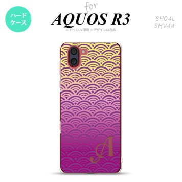 SH-04L SHV44 R3 AQUOS R3 スマホケース カバー 青海波 紫 黄 +アルファベット nk-r3-1711i