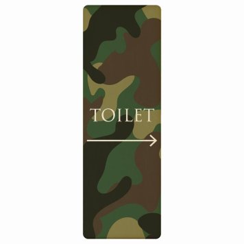 トイレ プレート 木製 TOILET 文字タイプ 迷彩 カラー 右 矢印 長方形 縦書き 4x12cm 方向案内 進路ドア サインステッカー ピクトサイン トイレマーク表示 案内 注意 施設 御手洗 TOILET おしゃれ シンプル 安全対策