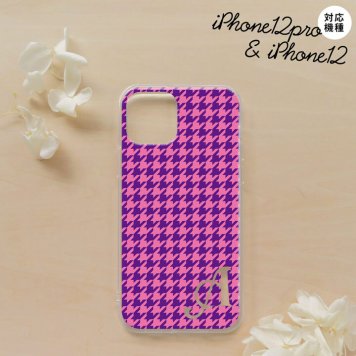 iPhone12/iPhone12pro iPhone12 / iPhone12pro スマホケース ソフトケース 千鳥 格子 小 紫 +アルファベット メンズ レディース nk-i12-tp907i