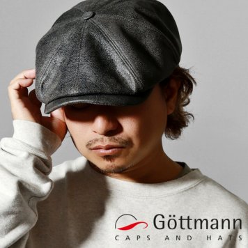 Gottmann ハンチング 帽子 ラム革 メンズ Kingston-L レザー ハンチング帽 ラムレザー 大きいサイズ アンティークレザー ゴットマン グレー 57cm 58cm 60cm 62cm 64cm リアルレザー 無地 30代 40代 50代 60代 ファッション かっこいい アンティーク ヴィンテージ風 秋冬