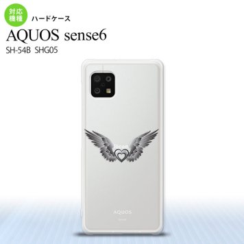 SH-54B SHG05 AQUOS sense6 スマホケース ハードケース 黒翼 ハート グレー メンズ レディース nk-sens6-466