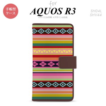 SH-04L/SHV44 AQUOS R3 手帳型スマホケース カバー エスニック ボーダー ピンク  nk-004s-r3-dr1561