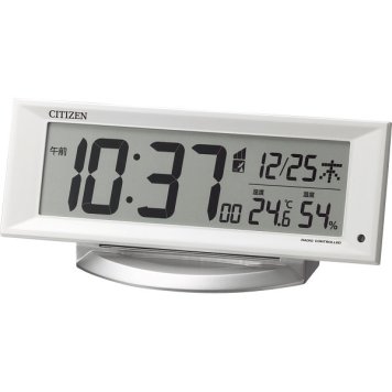 【直送】シチズン 自動点灯ライト付電波目覚まし時計 [26-0246-035] 8RZ202-003 電波時計 置時計 温湿度表示 カレンダー スヌーズ 常夜灯 間接照明 スタンド付き ギフト プレゼント 新築祝い 引越し祝い
