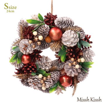 リース 琥珀 ボール ホワイトパイン クリスマス Sサイズ Christmas Xmas Amber Ball White Pine Wreath S
