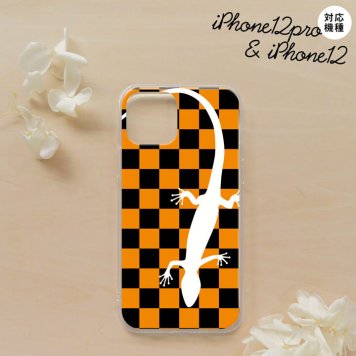 iPhone12/iPhone12pro iPhone12 / iPhone12pro スマホケース ソフトケース トカゲ 市松 オレンジ メンズ レディース nk-i12-tp862