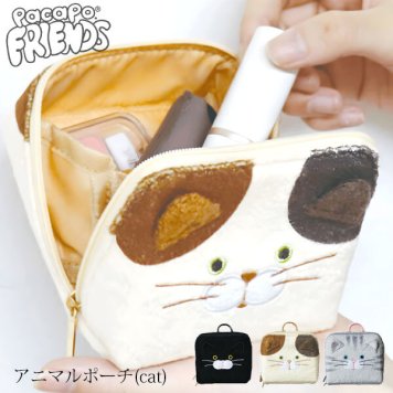  パカポ フレンズ ポーチ 猫 クロネコ コーギー サバトラ 定形外 送料無料 化粧ポーチ 小物入れ 180度開閉 pacapo FRIENDS レディース コスメポーチ かわいい コンパクト クロネコ