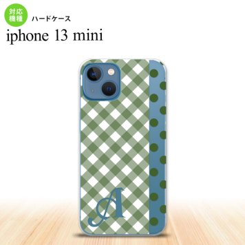 iPhone13mini iPhone13 mini ケース ハードケース チェック ドット 白 緑 +アルファベット  nk-i13m-1523i