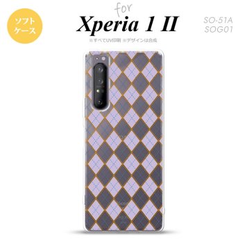 Xperia 1 II 5G スマホケース 背面カバー ストラップホール有り ソフトケース アーガイル クリア 紫 ストラップホール おしゃれ かわいい かっこいい メンズ レディース nk-xp12-tp1410