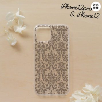 iPhone12/iPhone12pro iPhone12 / iPhone12pro スマホケース ソフトケース ダマスク A クリア 茶 メンズ レディース nk-i12-tp461