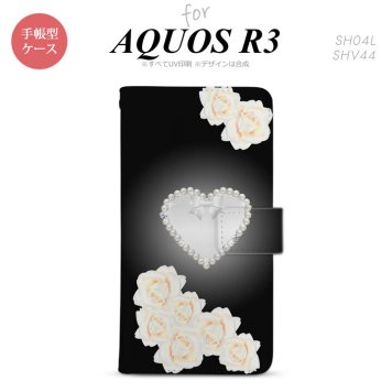 SH-04L/SHV44 AQUOS R3 手帳型スマホケース カバー ハート 黒  nk-004s-r3-dr233