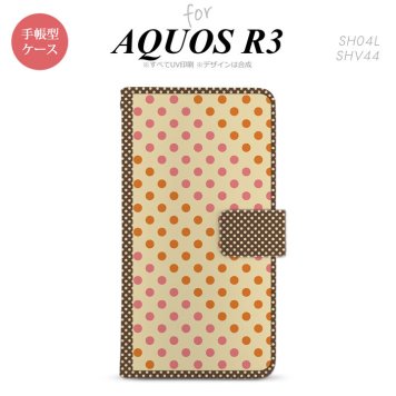 SH-04L/SHV44 AQUOS R3 手帳型スマホケース カバー ドット 水玉 ベージュ オレンジ  nk-004s-r3-dr1648