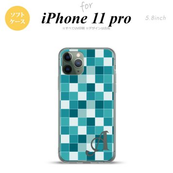 iPhone11Pro iPhone11 Pro スマホケース ソフトケース スクエア モザイク ターコイズ +アルファベット メンズ レディース nk-i11p-tp1017i