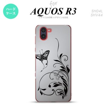 SH-04L SHV44 R3 AQUOS R3 スマホケース カバー 蝶と草 黒 nk-r3-1636