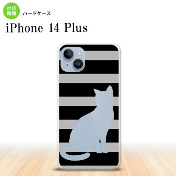 iPhone14 plsu iPhone14 plsu スマホケース 背面ケース ハードケース 猫 ボーダー B 黒 2022年 10月発売 nk-i14pl-962