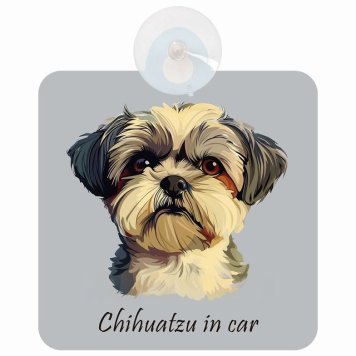 Chihuatzu チワズー Bタイプ 車 窓ガラス 吸盤タイプ 犬 かっこいい おしゃれ イラスト付 DOG IN CAR ドッグインカー ドッグオンボード 安全対策 セーフティサイン デコ 外出 ドライブ カーサイン 吸盤
