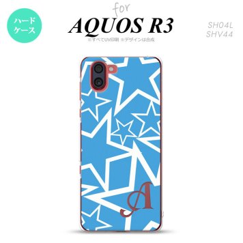 SH-04L SHV44 R3 AQUOS R3 スマホケース カバー 星 水色 白 +アルファベット nk-r3-1119i