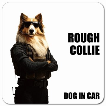 名入れ可 Rough Collie ラフコリー カーサイン 車 マグネット 強力 13x13cm 正方形 セキュリティガード風 ちょい悪 マグネットステッカー 犬 安全対策 煽り運転 屋外 防水 屋内